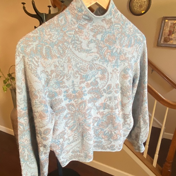 Anthropologie The Beatriz Mock-Neck Sweater Lurex Edition Blue Size XS - Picture 13 of 16